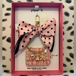 Piper K Pink Polka Dot Bow Bag Charm & Key Chain